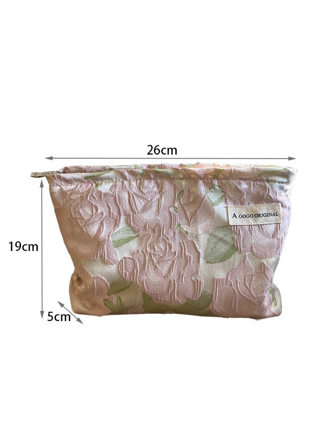 A GOGO ORIGINAL Pink Rose Floral Makeup Bag, Romantic Cosmetic Pouch with Zipper, Travel Toiletry Bag for Women, 26x18x5cm - Image 2