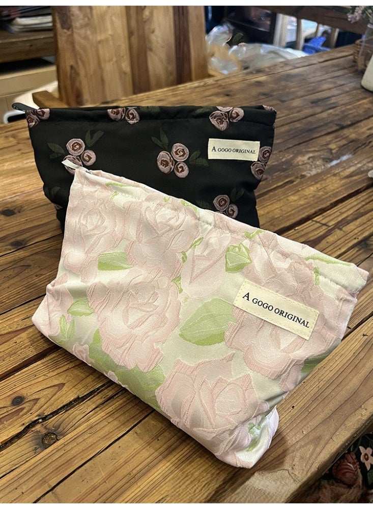 A GOGO ORIGINAL Pink Rose Floral Makeup Bag, Romantic Cosmetic Pouch with Zipper, Travel Toiletry Bag for Women, 26x18x5cm - Image 5