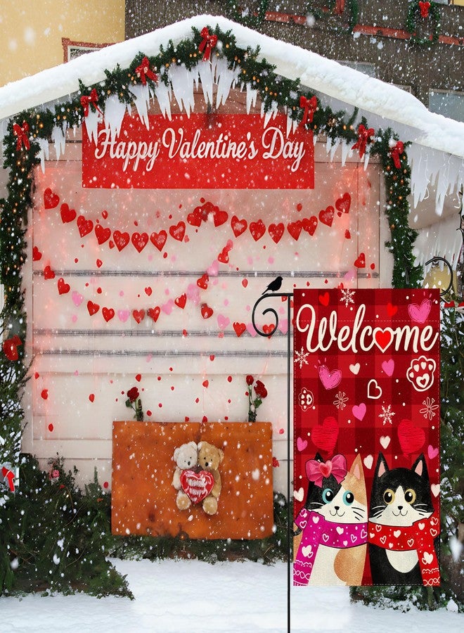 ZAEW Welcome Valentine’s Day Garden Flag Romantic Love Heart Couple Cats Paw Yard Flag 12x18 Inch Double Sided Small Mini Yard Outdoor Outside Holiday Decoration - Image 5