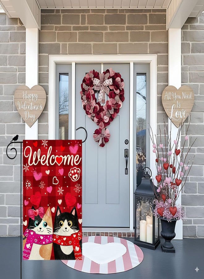 ZAEW Welcome Valentine’s Day Garden Flag Romantic Love Heart Couple Cats Paw Yard Flag 12x18 Inch Double Sided Small Mini Yard Outdoor Outside Holiday Decoration - Image 3