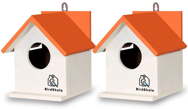 BIRDSHALA Bird House for Sparrow, Budgies & Finches with Air Ventilation and Mounting Hook (Orange - Set of 2) - Image 1