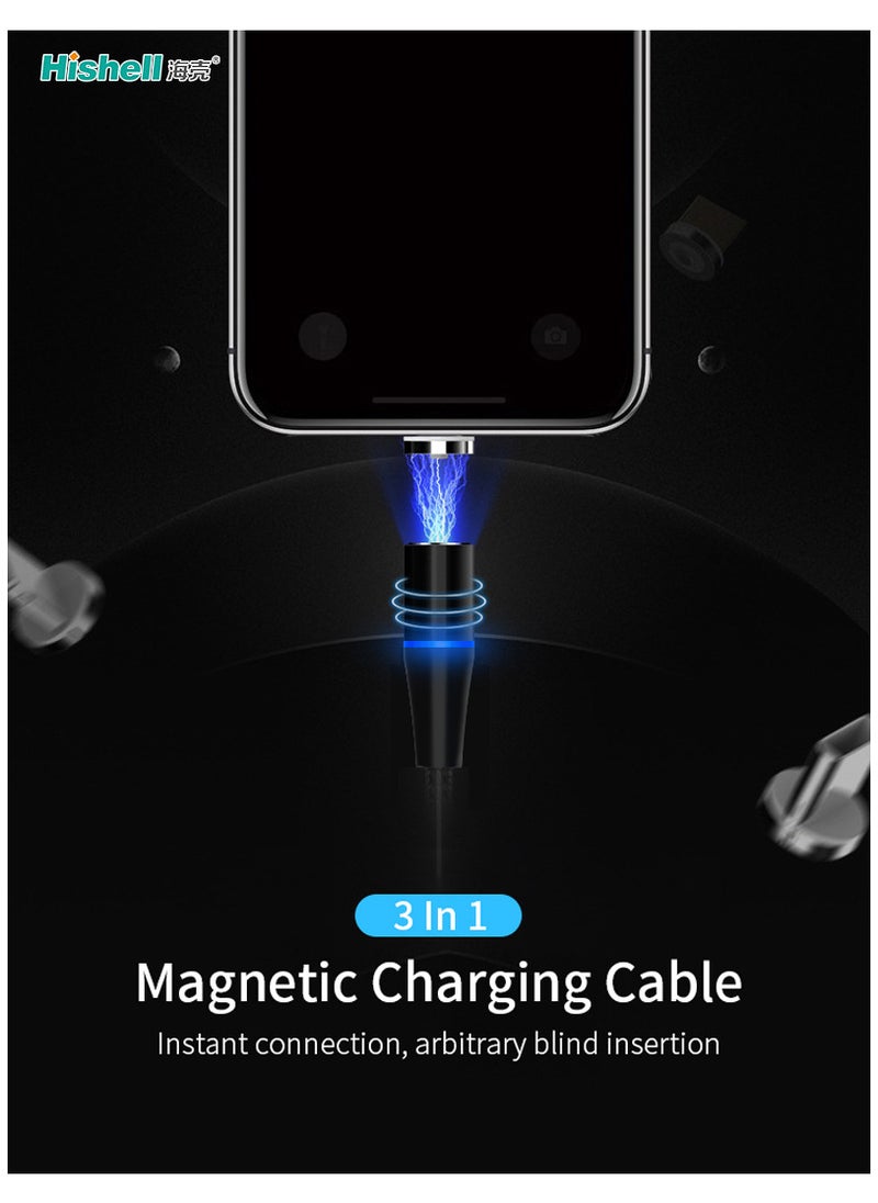 ⭐ Magnetic DATA USB Cable 3A Fast Charging 380° Rotate with Type C+Micro+Lightning Plugs كابل شحن مغناطيسي ماغنيتك بطول 2 متر يدعم نقل البيانات يدعم الشحن السريع مع 3 راس متغير تايب سي وميكرو وايفون Magnetic Cable Fast Charging Cable Micro USB Type c & iOS Phone 3A Fast Charging With Data Transfer 7 Pin Connector 360 Degree Rotation LED Indication 2 Meter Length