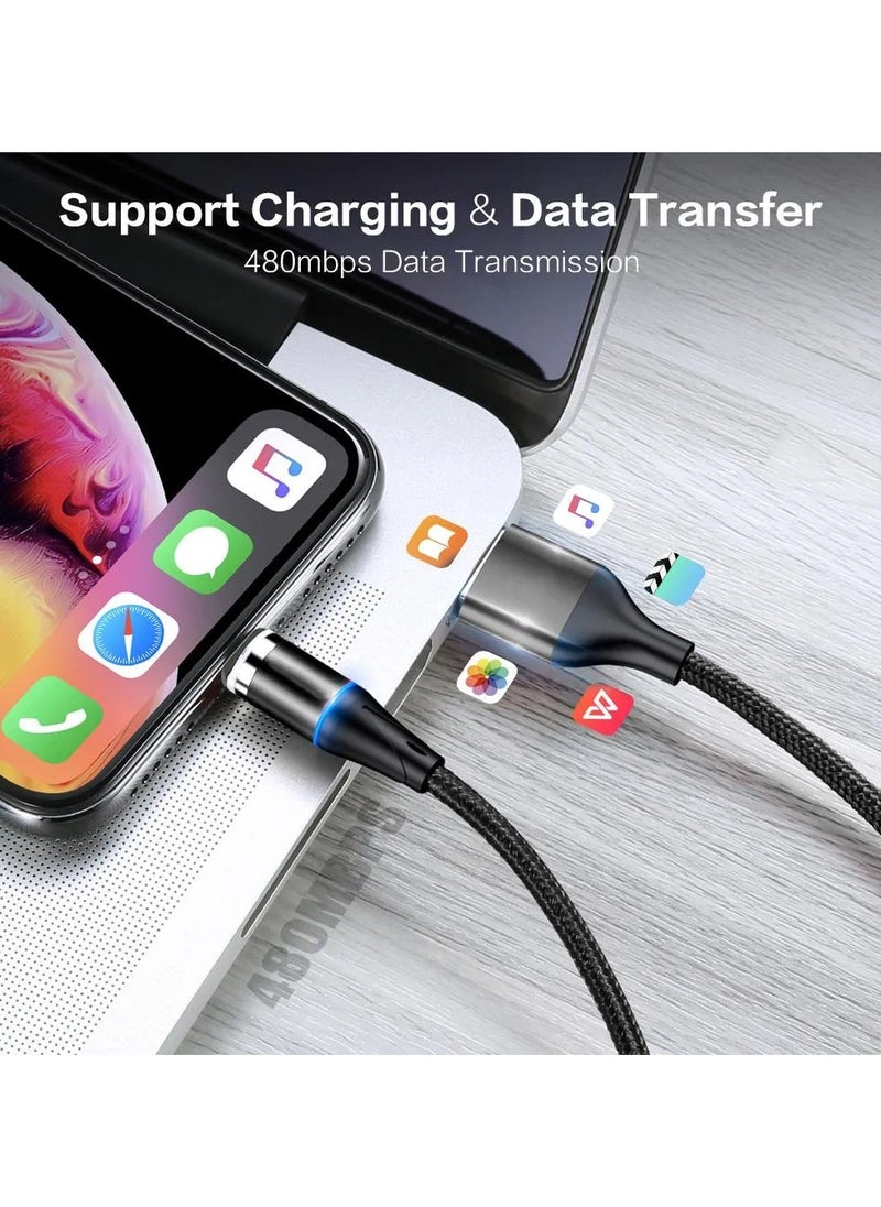 ⭐ Magnetic DATA USB Cable 3A Fast Charging 380° Rotate with Type C+Micro+Lightning Plugs كابل شحن مغناطيسي ماغنيتك بطول 2 متر يدعم نقل البيانات يدعم الشحن السريع مع 3 راس متغير تايب سي وميكرو وايفون Magnetic Cable Fast Charging Cable Micro USB Type c & iOS Phone 3A Fast Charging With Data Transfer 7 Pin Connector 360 Degree Rotation LED Indication 2 Meter Length