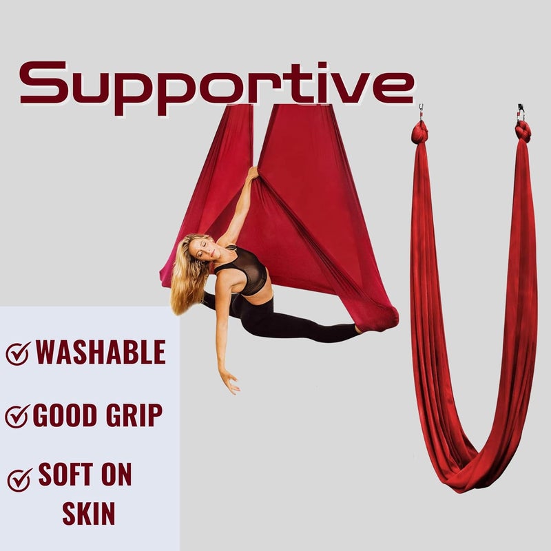 OKO OKO Silk Fabric Aerial Yoga Hammock 6mtrs 236 Inches Height Aerial Silks For Increasing Strength Flexibility and Balance Colour Burgundy With 2 Carabiner 1 Bag  - Image 5