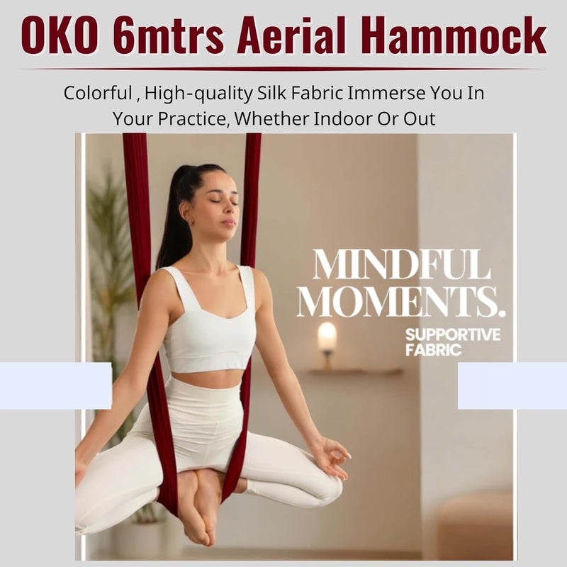 OKO OKO Silk Fabric Aerial Yoga Hammock 6mtrs 236 Inches Height Aerial Silks For Increasing Strength Flexibility and Balance Colour Burgundy With 2 Carabiner 1 Bag  - Image 3