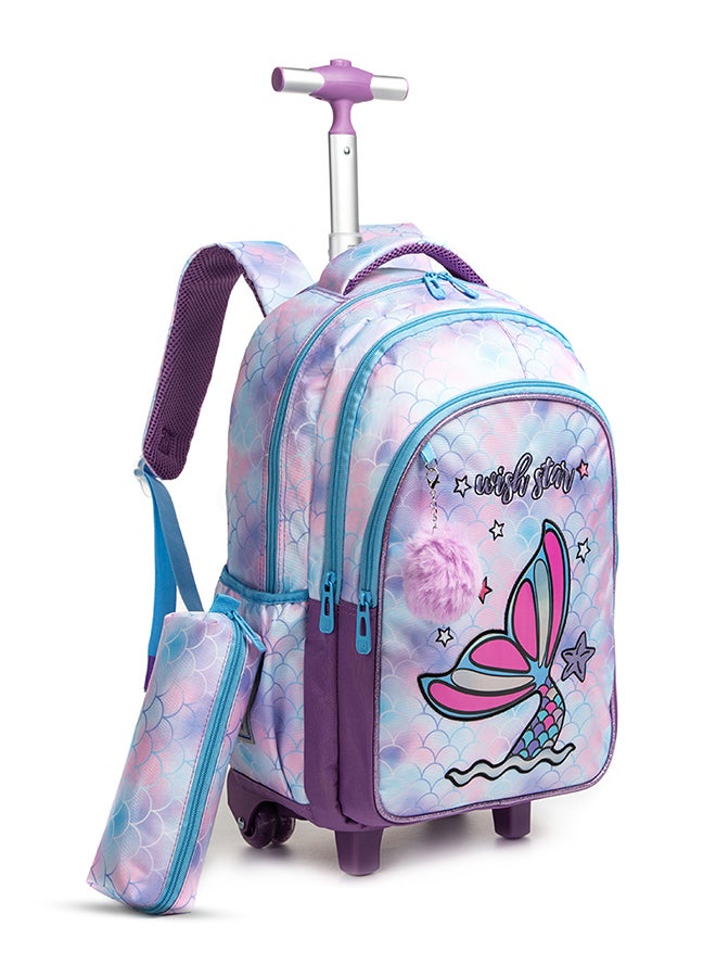 Eazy Kids 18 Inch Set Of 4 Trolley School Bag With Tritan Water Bottle 420 ML, Lunch Bag And Pencil Case - Mermaid Purple - Image 5