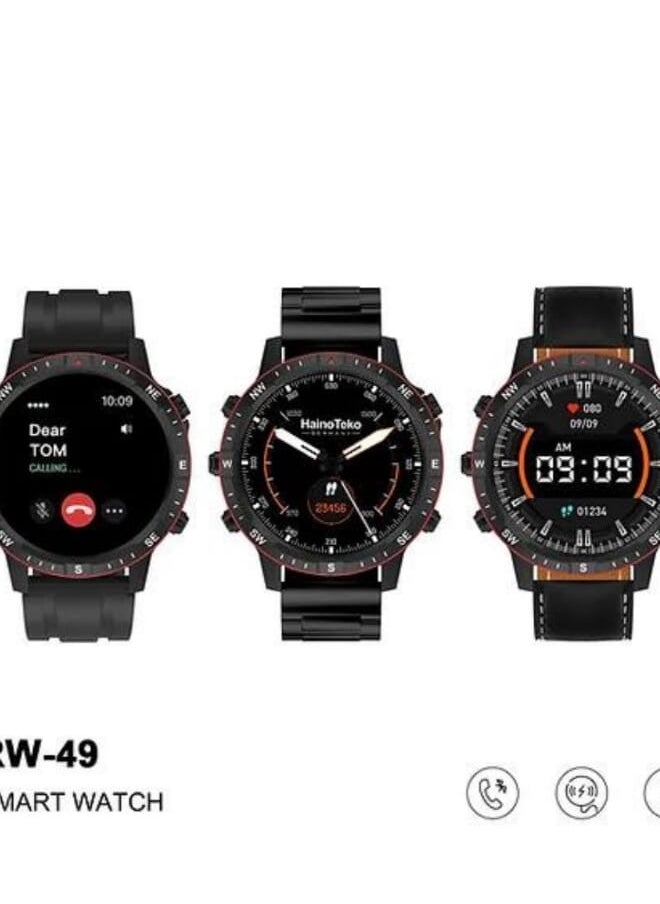 Haino Teko Haino Teko RW 49 Round Shape AMOLED Display Smartwatch With 3 Pair Strap – Black  - Image 4
