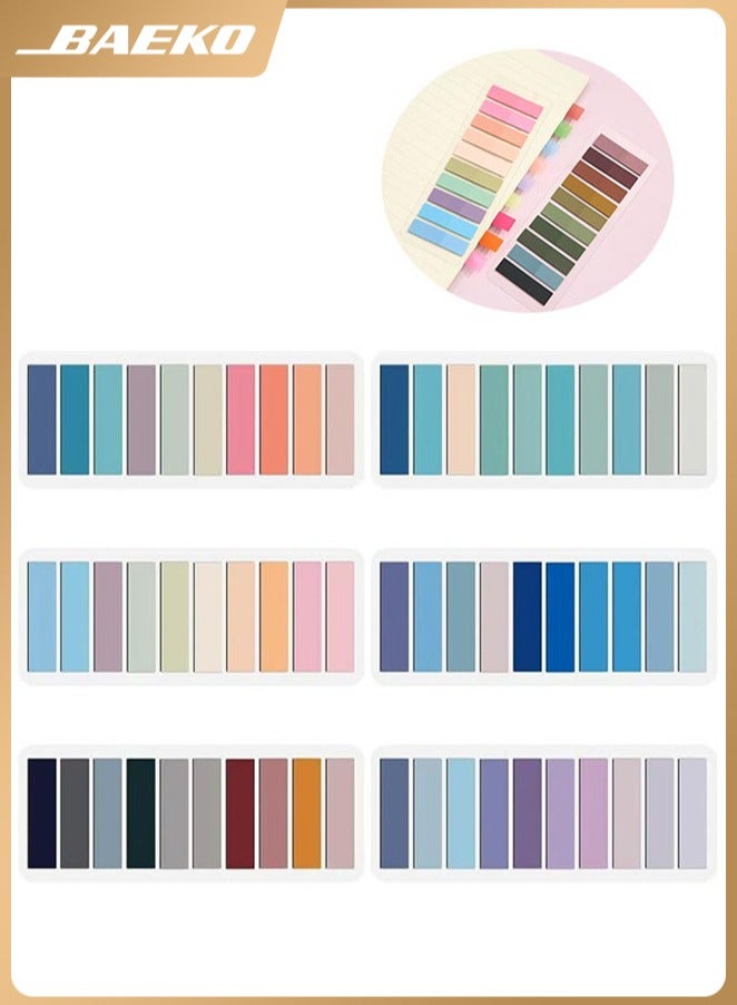 BAEKO 6 Packs 1200Pcs Sticky Tabs, Transparent Sticky Notes Flags Pastel Book Tabs Writable Annotation Tabs Morandi Page Markers Clear Index Tabs Translucent Index Stickers for Books Office Supplies - Image 1