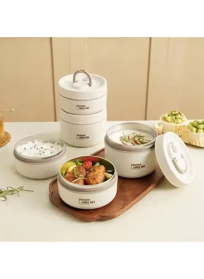 علبة غداء حرارية من الستانلس ستيل بطبقتين مع حقيبة عازلة للحرارة (بيج – 420مل + 550مل) | علبة طعام مانعة للتسرب للحفاظ على حرارة الطعام | لانش بوكس حراري للمدرسة والعمل والرحلات للبالغين والأطفال - Image 4