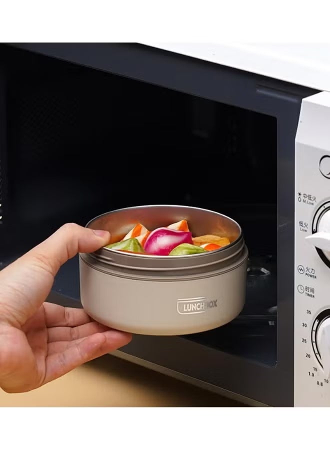 علبة غداء حرارية من الستانلس ستيل بطبقتين مع حقيبة عازلة للحرارة (بيج – 420مل + 550مل) | علبة طعام مانعة للتسرب للحفاظ على حرارة الطعام | لانش بوكس حراري للمدرسة والعمل والرحلات للبالغين والأطفال - Image 5