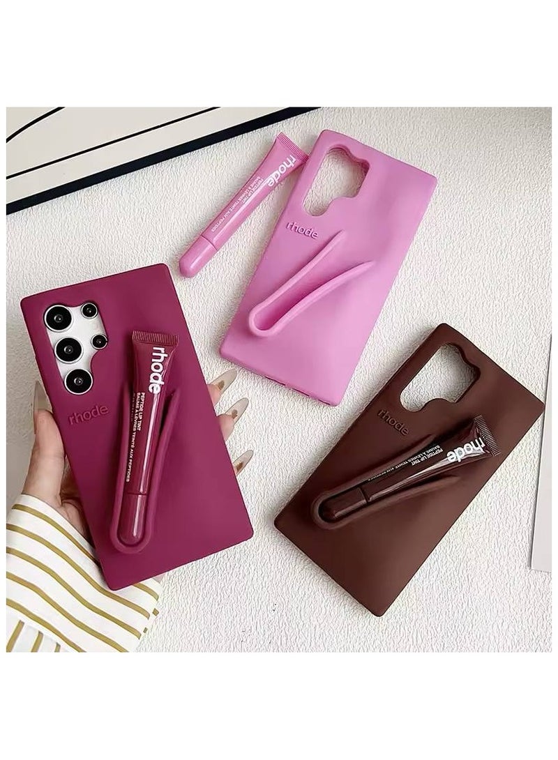 rhode Lip Gloss Phone Case with Lip Tint, For Samsung Galaxy S25 Ultra Case Liquid Silicone Camera Protection Lipstick Lip Glaze Phone Case for Samsung Galaxy S25 Ultra (Raspberry Jelly) - Image 5