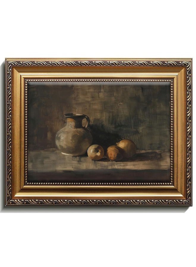 XOCUUI Farmhouse Still Life Picture Living Room - Rustic Vintage Decor for Bedroom - Peach Fruit Dining Room Moody Muted Oil Painting Art Deco Framed Wall Art for Kitchen - 9 x 12 - Image 1