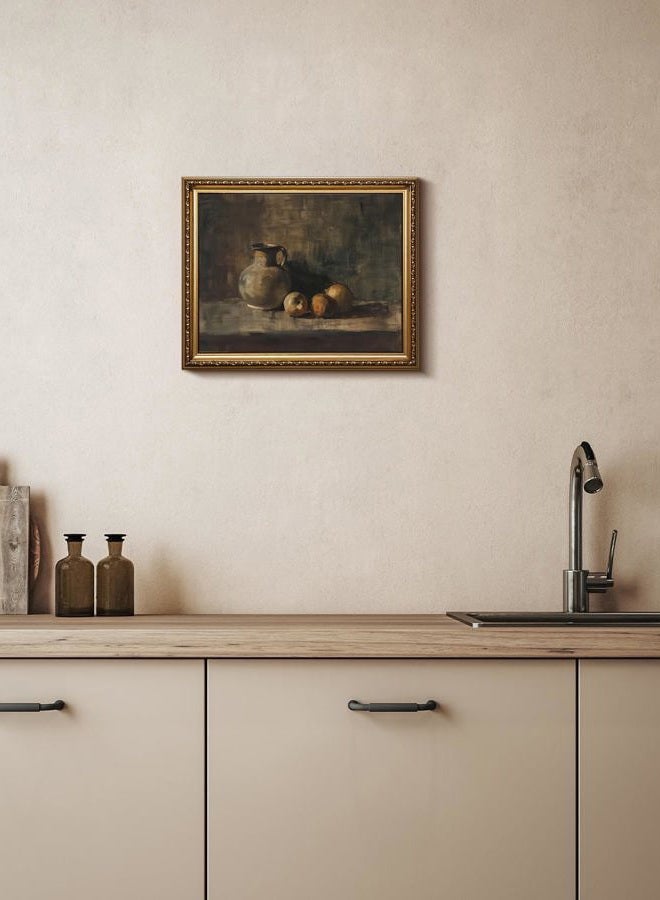 XOCUUI Farmhouse Still Life Picture Living Room - Rustic Vintage Decor for Bedroom - Peach Fruit Dining Room Moody Muted Oil Painting Art Deco Framed Wall Art for Kitchen - 9 x 12 - Image 3