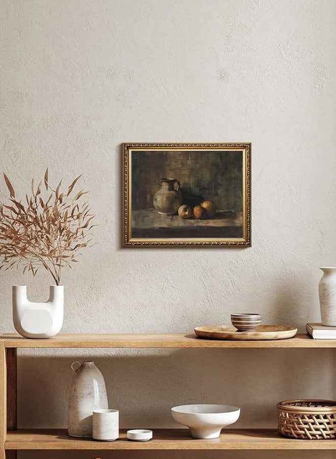 XOCUUI Farmhouse Still Life Picture Living Room - Rustic Vintage Decor for Bedroom - Peach Fruit Dining Room Moody Muted Oil Painting Art Deco Framed Wall Art for Kitchen - 9 x 12 - Image 4