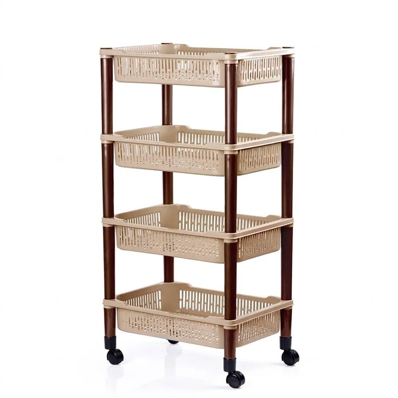 Shelf Trolley Movable 4 Layers Plastic Mesh Baskets for Kitchen and Home (Random Color) Multicolor - Image 1