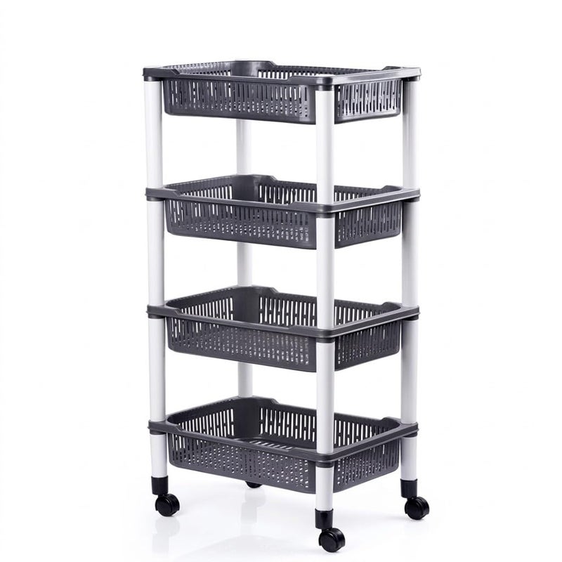 Shelf Trolley Movable 4 Layers Plastic Mesh Baskets for Kitchen and Home (Random Color) Multicolor - Image 3