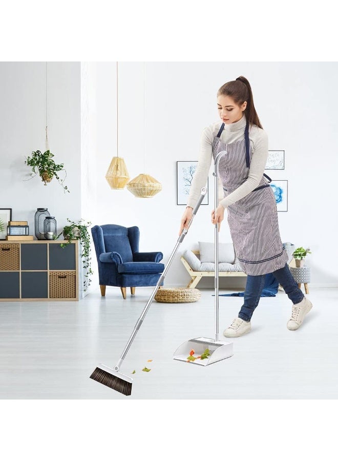 DubaiGallery Premium Upright Dustpan and Brush Set with Extendable Handle, Self-Cleaning Bristles with Hair Comb, Space-Saving Standing Design for Home, Kitchen, Office and Indoor Floor Cleaning - Image 2