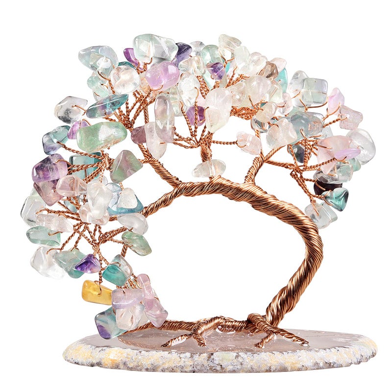 mookaitedecor Natural Fluorite Crystal Money Tree Agate Slice Base Feng Shui Bonsai Crystal Tree for Wealth Luck Desk Decor 34 Inch High
