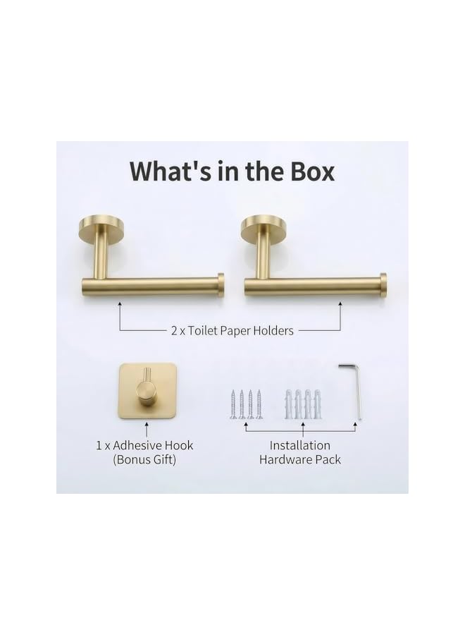 S-TOP 2 Pack Brushed Gold Toilet Paper Holder, SUS304 Stainless Steel Heavy Duty Wall Mounted Tissue Holder with Concealed Screw, Rustproof Toilet Roll Holder for Modern Bathroom - Image 5