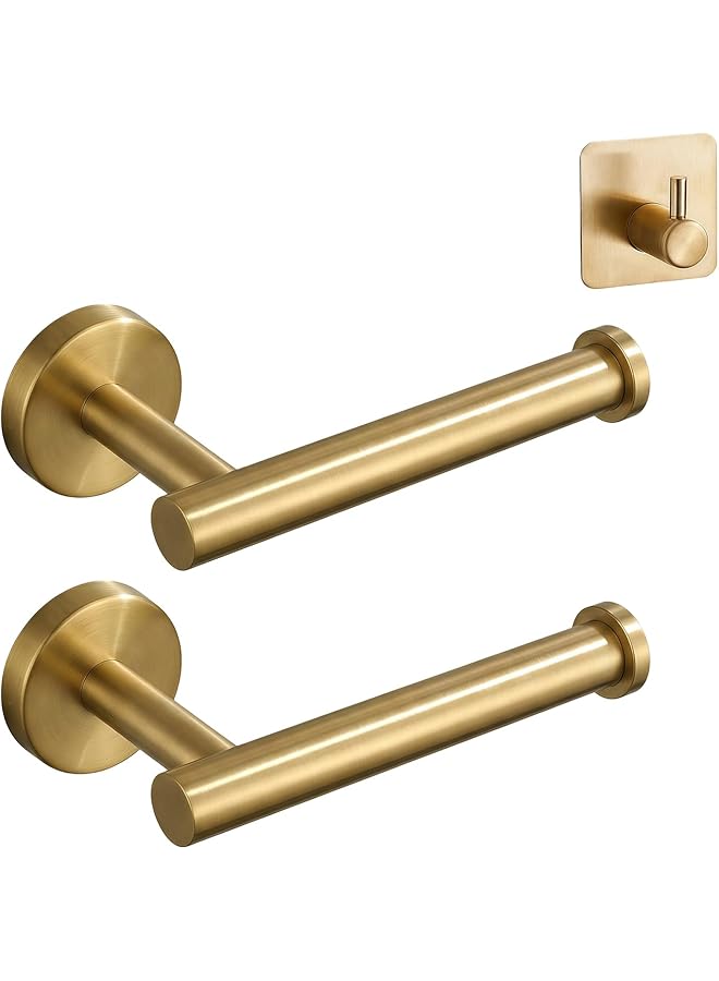 S-TOP 2 Pack Brushed Gold Toilet Paper Holder, SUS304 Stainless Steel Heavy Duty Wall Mounted Tissue Holder with Concealed Screw, Rustproof Toilet Roll Holder for Modern Bathroom - Image 1