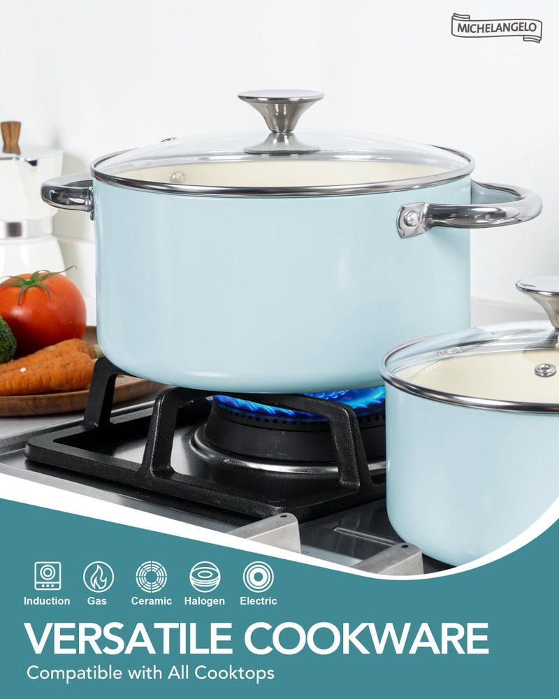 MICHELANGELO Pots and Pans Set Non Stick - Titanium Cookware Set Non Toxic Ceramic Coating, 8-Pcs Nonstick Pots and Pans with Ergonomic Handle, Dishwasher Safe & Induction Compatible, Blue - Image 4