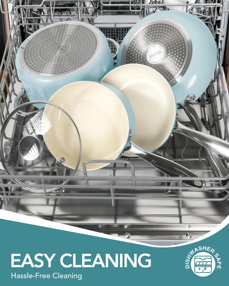 MICHELANGELO Pots and Pans Set Non Stick - Titanium Cookware Set Non Toxic Ceramic Coating, 8-Pcs Nonstick Pots and Pans with Ergonomic Handle, Dishwasher Safe & Induction Compatible, Blue - Image 5
