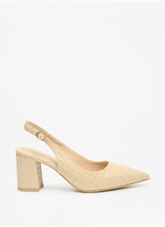 Women's Textured Pumps With Buckle Closure And Block Heels