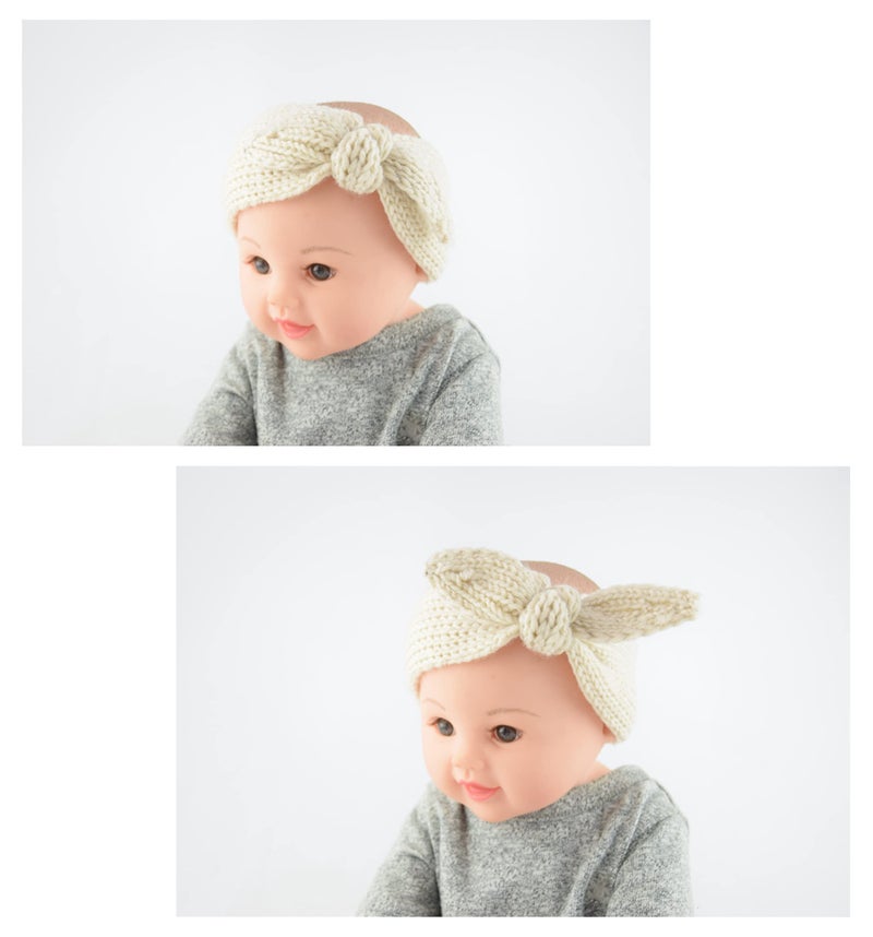 UTOWO Newborn-Infant-Toddler Knitted-Knotbow-Turban Rabbit-Ear-Headbands Baby-Girls Head-Wrap-Headband 0-6 years (Camel + Beige) - Image 2