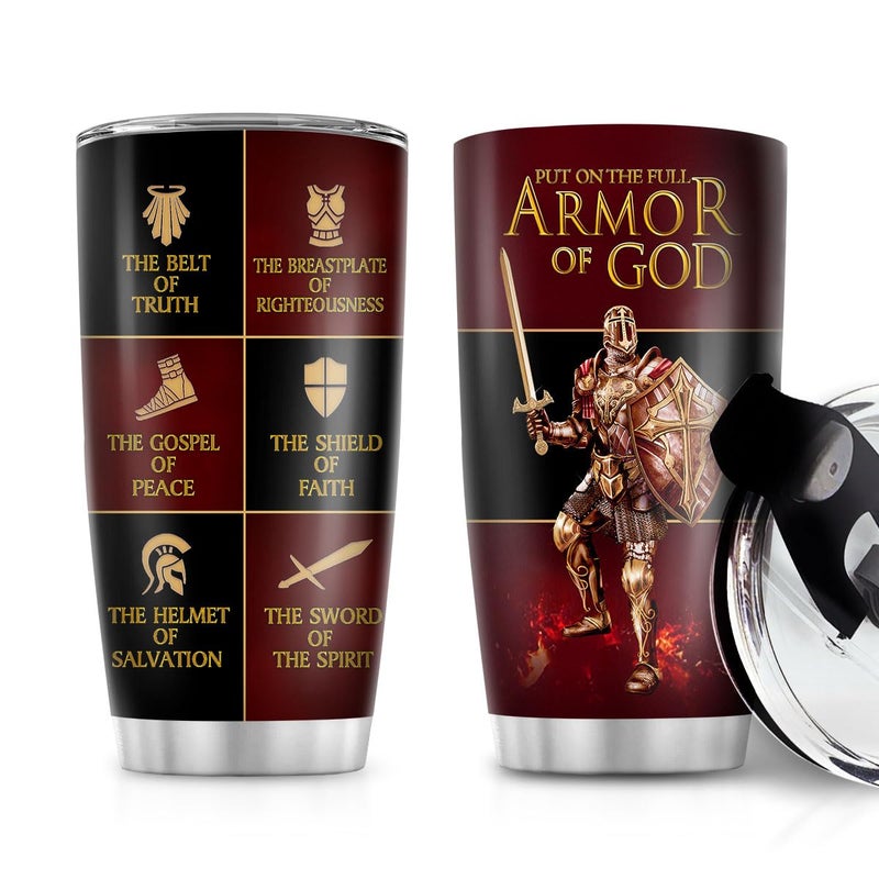 Jesuspirit Christian Gifts for Men, Women - Fathers Day, Pastor Appreciation Religious Gift For Men - Christian Coffee Mug - Armor Of God Stainless Steel Tumbler (Armor Of God, 20OZ) - Image 1