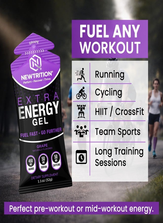 NewTrition® Extra Energy Gel Variety Pack - Fast Fuel with 50mg Caffeine, Amino Support, Smooth Texture, Electrolytes - Easy Digestion Running Gel for Cycling & Running - Image 5