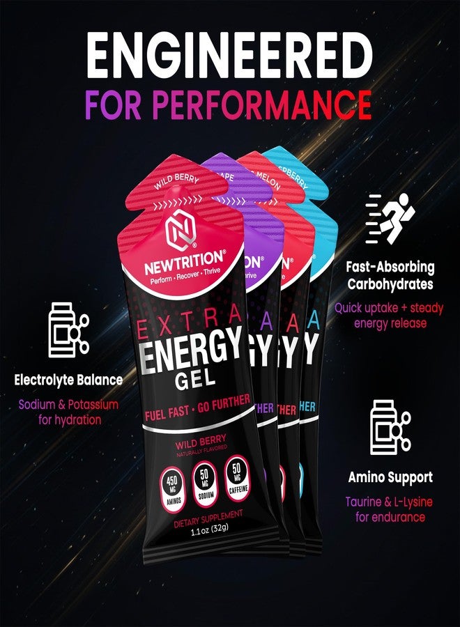 NewTrition® Extra Energy Gel Variety Pack - Fast Fuel with 50mg Caffeine, Amino Support, Smooth Texture, Electrolytes - Easy Digestion Running Gel for Cycling & Running - Image 3