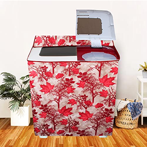 E-Retailer Washing Machine Cover for Semi-Automatic 5kg to 7.5kg | Light Weight Dustproof Cover with Zip Enclosure | Floral Pattern Fully Automatic Washer Protector Indoor Outdoor Use- Size 33x22x37 - Image 1