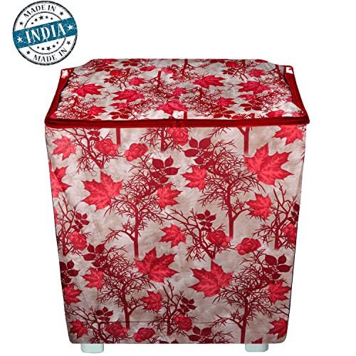 E-Retailer Washing Machine Cover for Semi-Automatic 5kg to 7.5kg | Light Weight Dustproof Cover with Zip Enclosure | Floral Pattern Fully Automatic Washer Protector Indoor Outdoor Use- Size 33x22x37 - Image 4