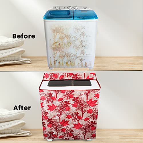 E-Retailer Washing Machine Cover for Semi-Automatic 5kg to 7.5kg | Light Weight Dustproof Cover with Zip Enclosure | Floral Pattern Fully Automatic Washer Protector Indoor Outdoor Use- Size 33x22x37 - Image 5