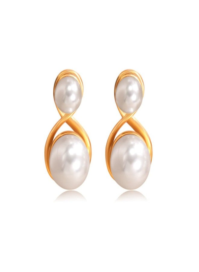 AMAAL Golden Pearl Stud Earrings Set for Women | Elegant Moti Ear Rings | Stylish Jewellery for Woman & Girls | Lightweight Gold Plated Pearl Earrings | Minimal Fashion Accessories Gift for Her -162 - Image 1