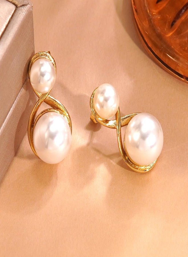 AMAAL Golden Pearl Stud Earrings Set for Women | Elegant Moti Ear Rings | Stylish Jewellery for Woman & Girls | Lightweight Gold Plated Pearl Earrings | Minimal Fashion Accessories Gift for Her -162 - Image 5