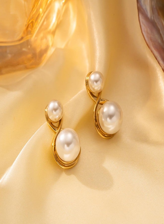 AMAAL Golden Pearl Stud Earrings Set for Women | Elegant Moti Ear Rings | Stylish Jewellery for Woman & Girls | Lightweight Gold Plated Pearl Earrings | Minimal Fashion Accessories Gift for Her -162 - Image 4