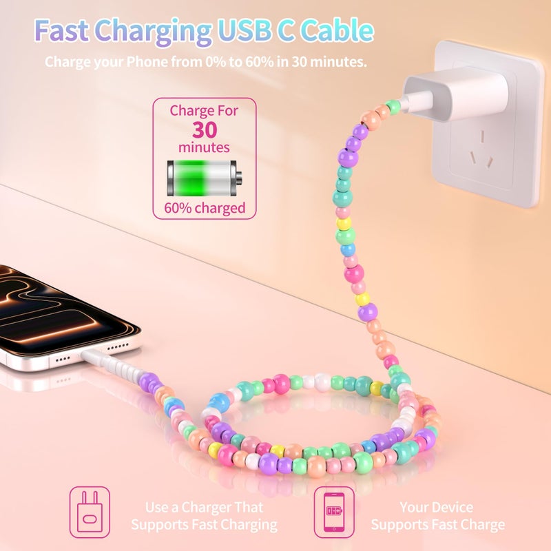 WESADN USB C to USB C Cable 3.3FT for iPhone Charging Cable Candy Beads USB C Cord Fast Charging Cable for iPhone Charger Cord Phone 17 16 15 Pro Max i-Pad/Galaxy S25 S24, Colored - Image 4
