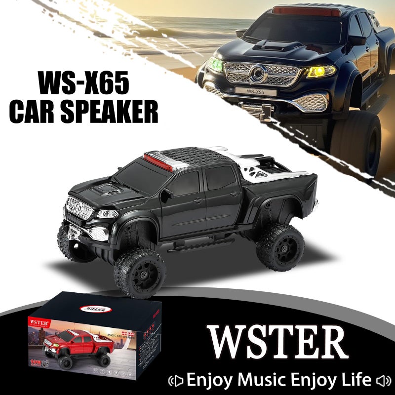 WSTER WS-X65 Pickup Truck Replica Bluetooth Speaker â€“ HD Sound, FM Radio, TWS Stereo, LED Party Lights, USB/TF Playback, Built-in Mic â€“ Cool Portable Car Design Speaker for Outdoors & Home (Black) - Image 2