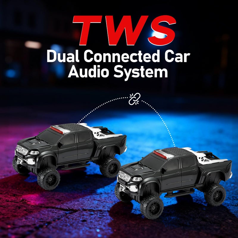 WSTER WS-X65 Pickup Truck Replica Bluetooth Speaker â€“ HD Sound, FM Radio, TWS Stereo, LED Party Lights, USB/TF Playback, Built-in Mic â€“ Cool Portable Car Design Speaker for Outdoors & Home (Black) - Image 5
