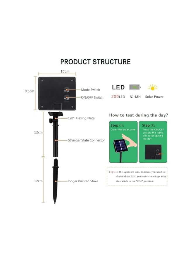 The Bros Solar String Lights, Warm White 22M 200LED Fairy Lights, 8 Modes Solar Outdoor String Lights, Super Bright Waterproof Solar Fairy Lights for Garden Tree Patio Party (Each 2 Pack) - Image 5