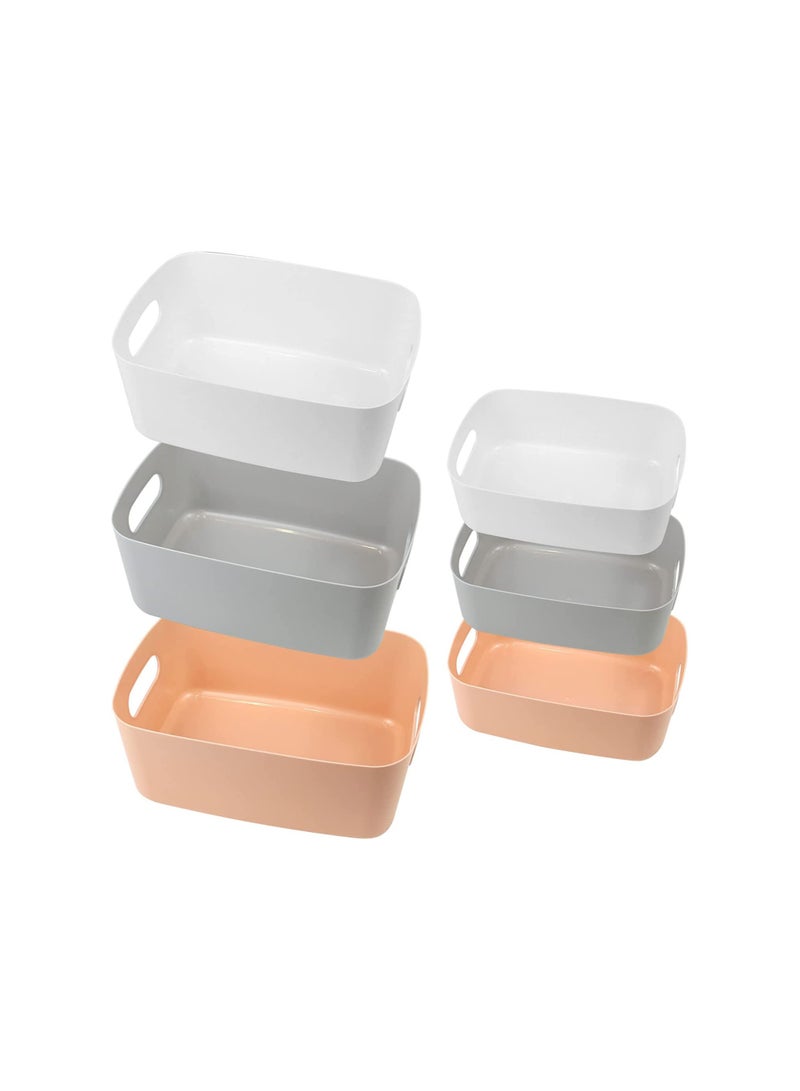 سلة تخزين بلاستيكية 6 قطع صناديق تخزين بلاستيكية متعددة الألوان لتنظيم سلال التخزين لخزائن المطبخ والاستوديو والحمام والألعاب لتنظيف المنزل،_bins تخزين مفتوحة مزودة بمقابض - Image 1