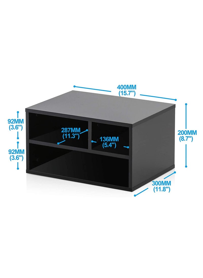 MODERN HOME - Printer Stands with 3 Storage Compartments-Desktop Paper Organizer Printer Stands with 3 Storage Compartments Desktop Paper Organizer-Suitable for office and home-Black - Image 1