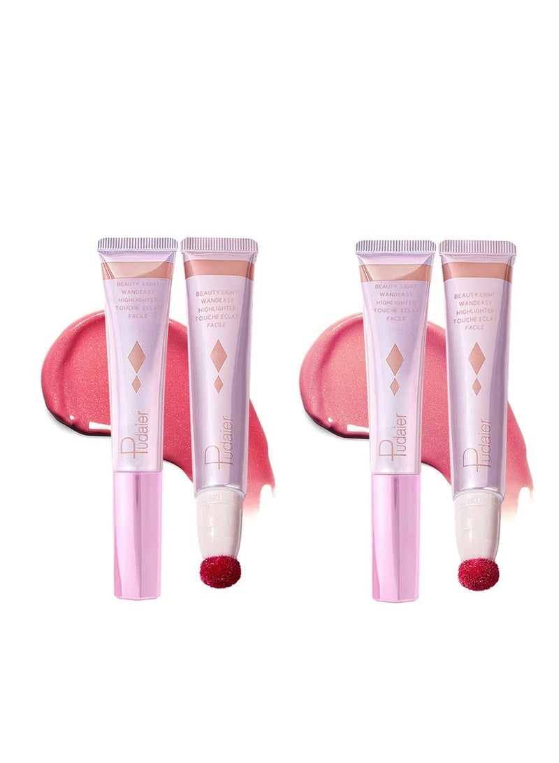 SYOSI 2Pcs Contour Beauty Wand, Silky Cream Contour Stick with Cushion Applicator, Face Highlighter, Bronzer and Blush Makeup, Long Lasting, Lightweight and Blendable (Tomato and Barbie Pink ) - Image 1