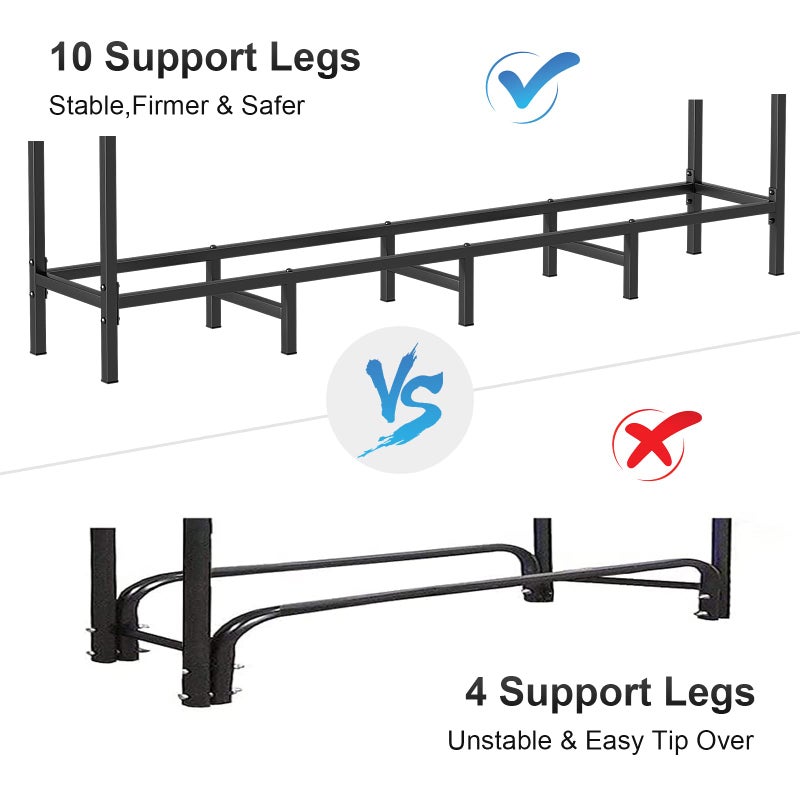 NANANARDOSO 5.3ft Outdoor Indoor Firewood Rack Holder for Fireplace Wood Storage, Adjustable Fire Log Stacker Stand, Heavy Duty Logs Stand Stacker Holder for Fireplace Metal Lumber Storage Carrier Organizer - Image 3