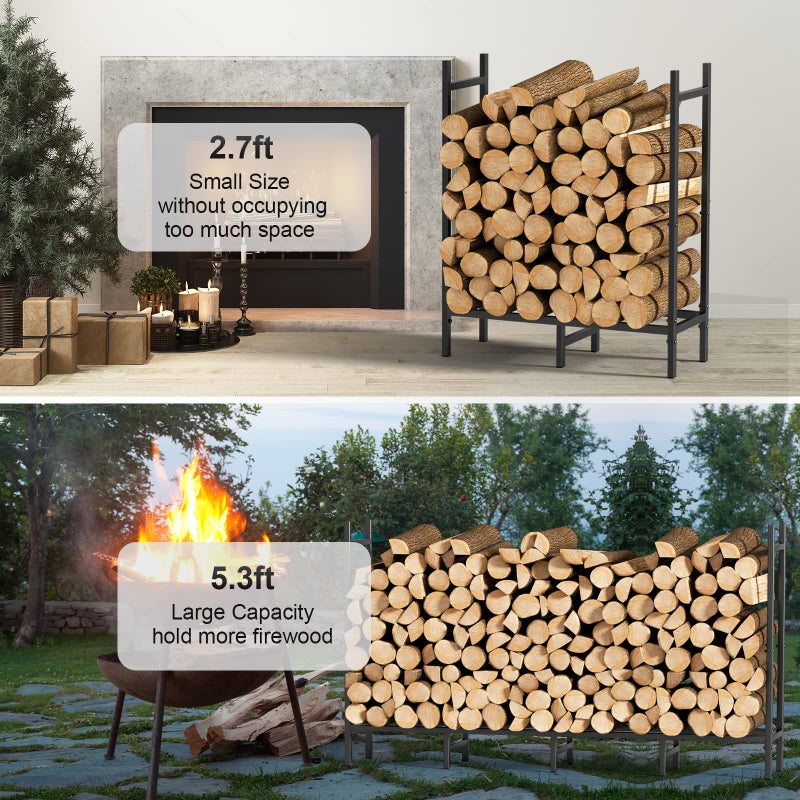 NANANARDOSO 5.3ft Outdoor Indoor Firewood Rack Holder for Fireplace Wood Storage, Adjustable Fire Log Stacker Stand, Heavy Duty Logs Stand Stacker Holder for Fireplace Metal Lumber Storage Carrier Organizer - Image 2