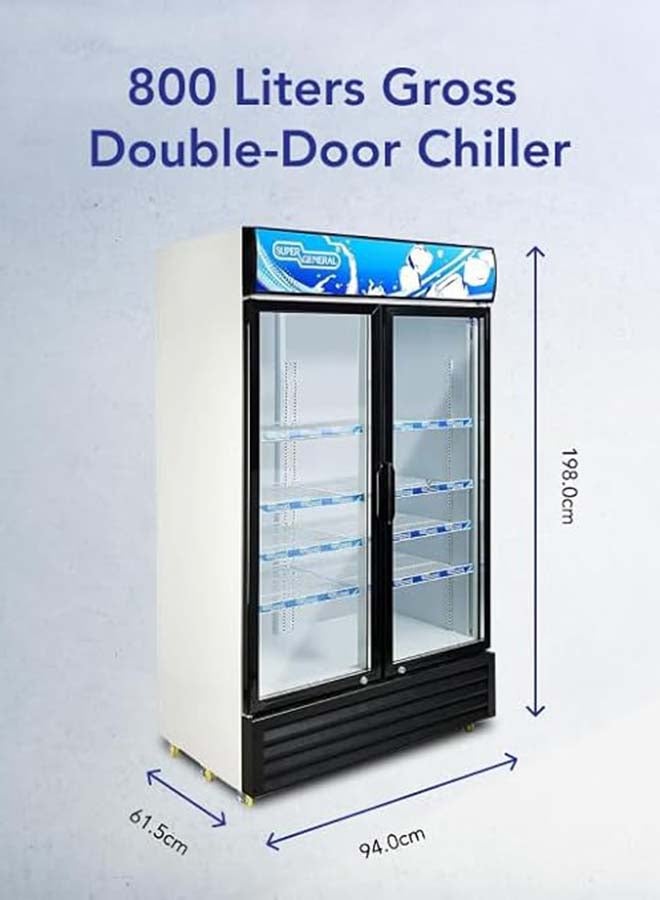 SUPER GENERAL Gross Double-Door Chiller, Upright Beverage Showcase, Energy saving, Low Noise, 8 Shelves, Lock and Key - 800 L 220 W SGSC818IF White/Black - Image 1