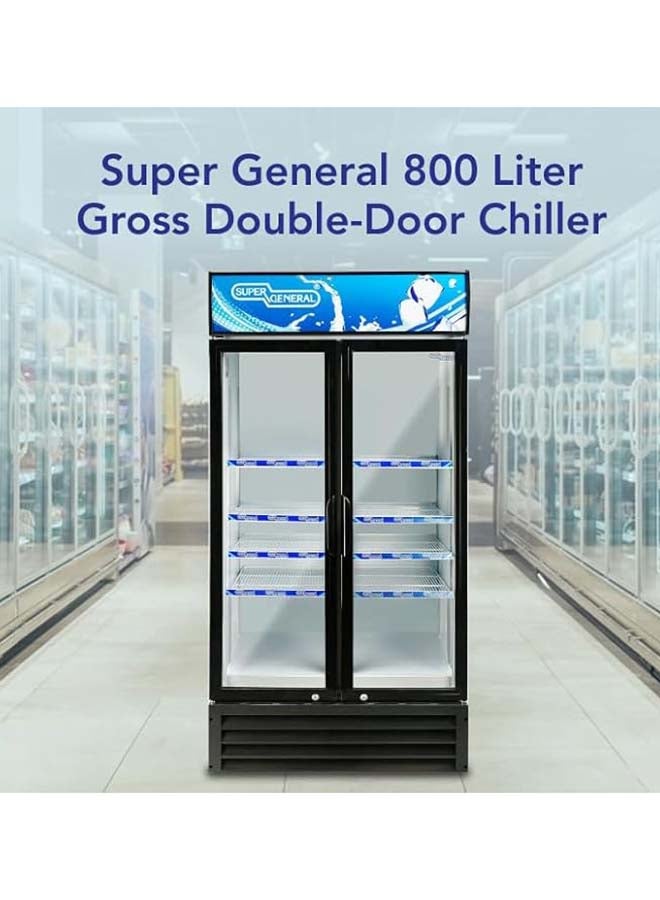 SUPER GENERAL Gross Double-Door Chiller, Upright Beverage Showcase, Energy saving, Low Noise, 8 Shelves, Lock and Key - 800 L 220 W SGSC818IF White/Black - Image 3