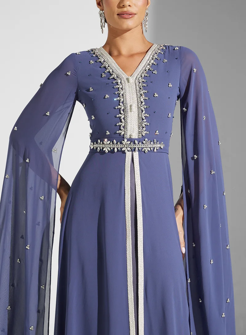 Akadia Fashion LACED NECK EMBELLISHED CHIFFON KAFTAN