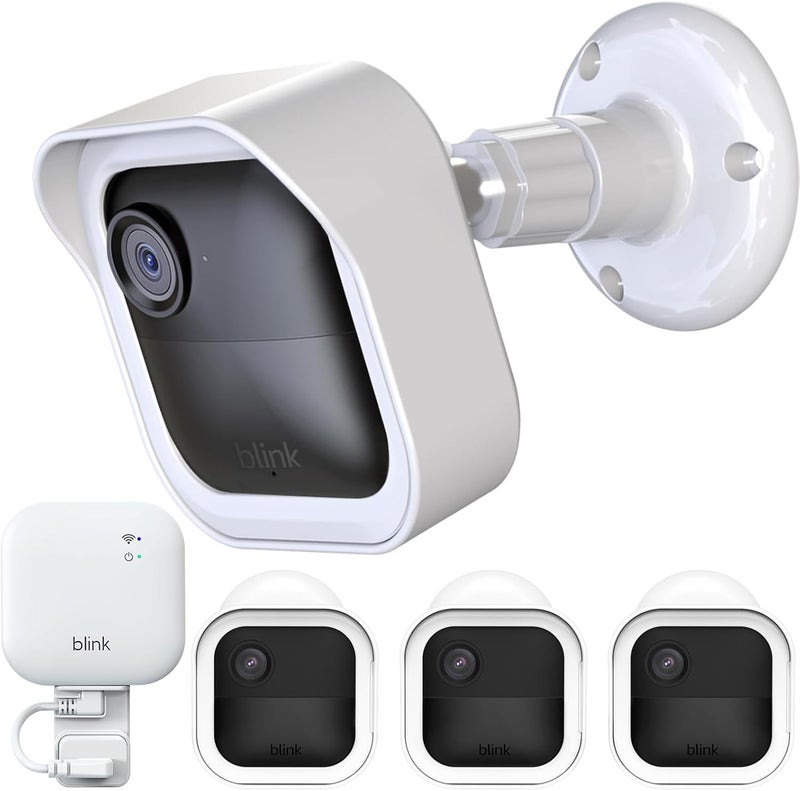 Pefecon All-New Blink Outdoor Camera Housing and Mounting Bracket (4th Gen and 3rd Gen), 3 Pack Protective Cover and 360 Degrees Adjustable Mount with Sync Module Outlet Mount (White) - Image 1
